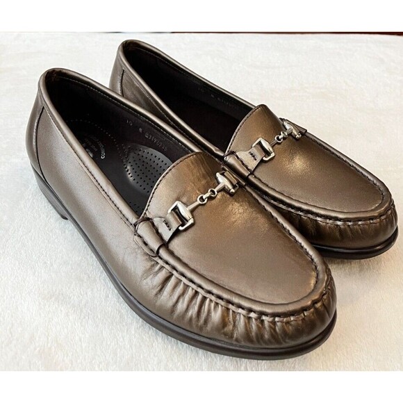 SAS Metro Bronze Slip On Leather Moccasin Toe Loafers Womens Size 10N Horsebit - Picture 1 of 10